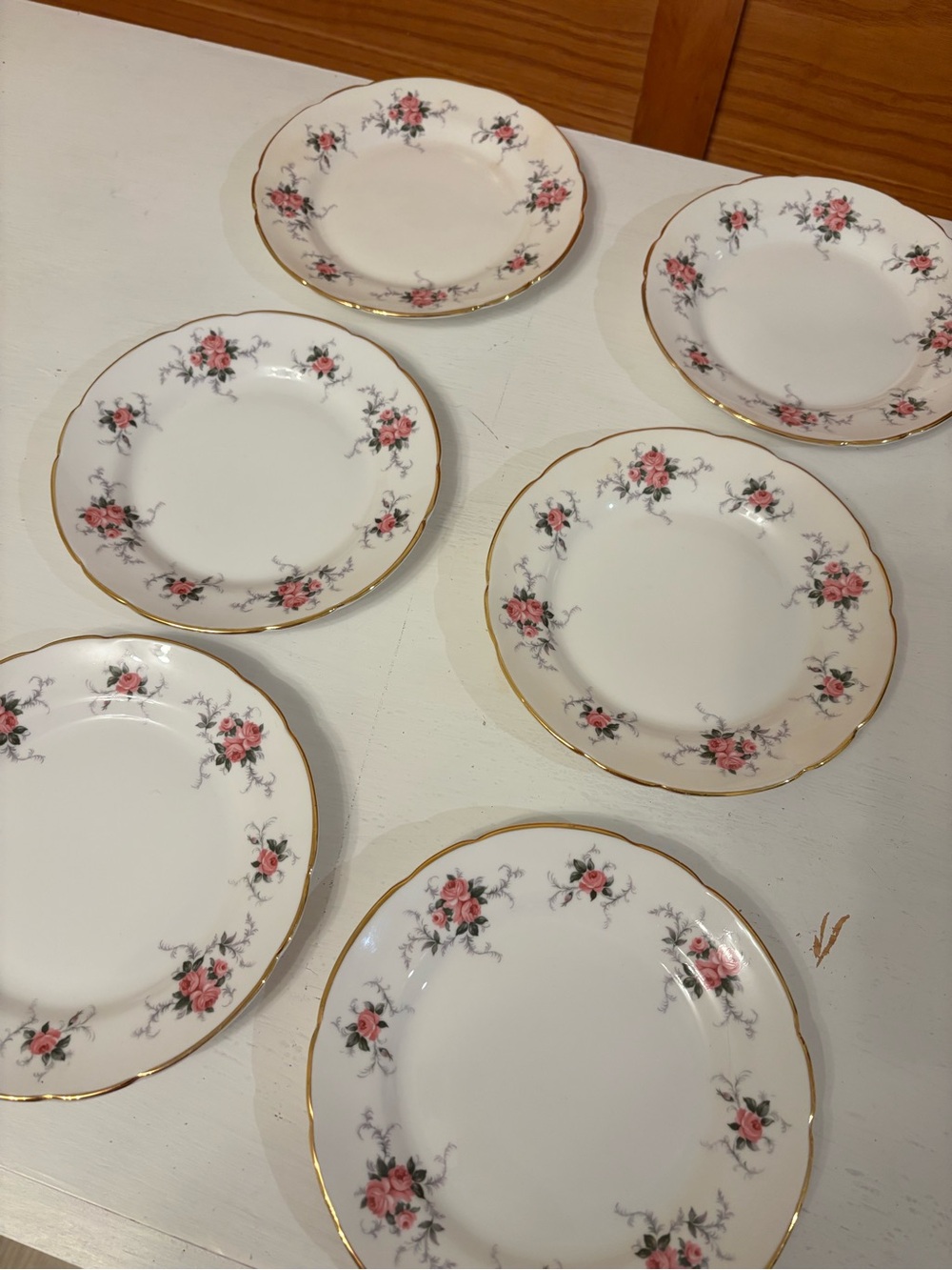 Rare 1969 Centenary Dessert China Set of 6 Plates Floral Roses Gold Trim England - Picture 4 of 7